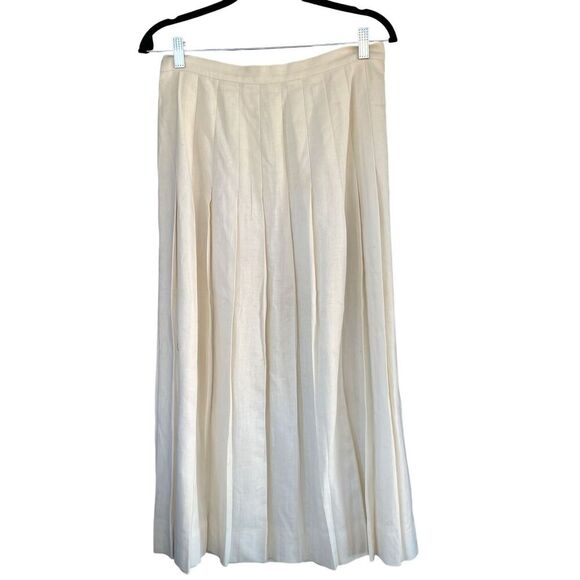 SK1 VTG J.G. Hook Pleated Linen Maxi Skirt White Size 14‎ - Picture 2 of 9